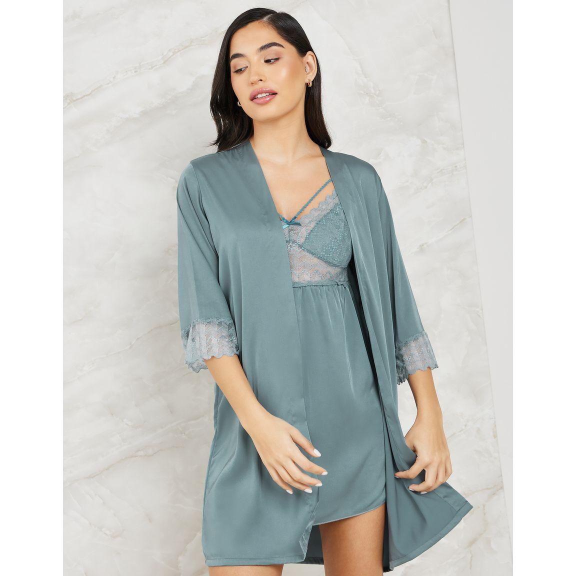 Styli Unwind Pack of 2 - Lace Satin Apex Bow Detail Slip Dress & Robe-women-clothing-nightwear-robes-image-6
