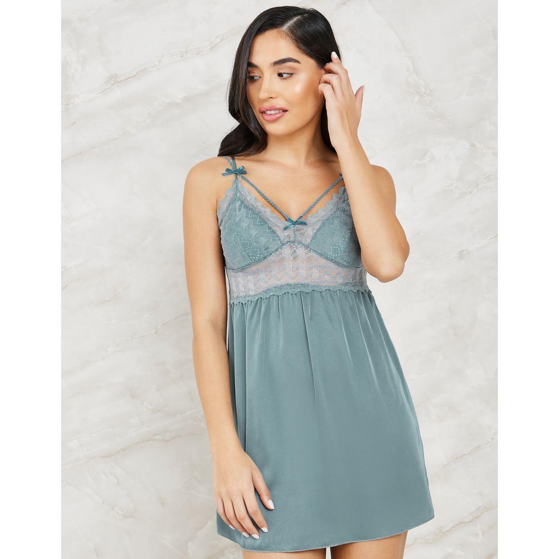 Styli Unwind Pack of 2 - Lace Satin Apex Bow Detail Slip Dress & Robe-women-clothing-nightwear-robes-image-7