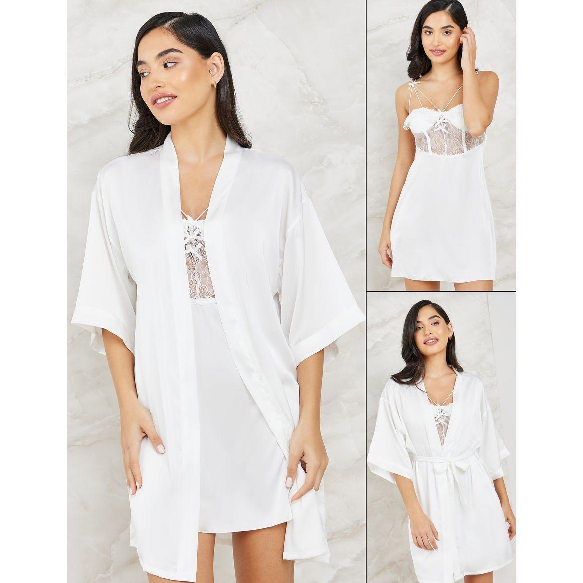 Styli Unwind Pack of 2 - Triple Apex Strap Corset Detail Slip Dress & Robe-women-clothing-nightwear-nighties-image-1