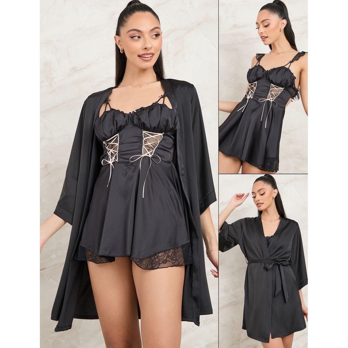 مجموعة من 2 ( قميص نوم + روب )-women-clothing-nightwear-nighties-image-1