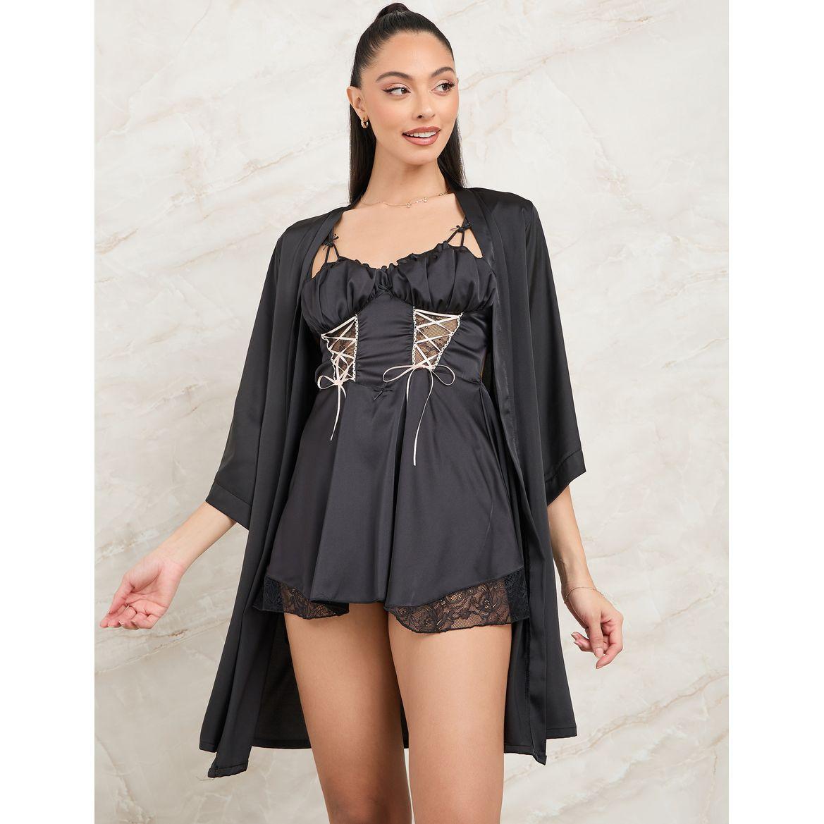 مجموعة من 2 ( قميص نوم + روب )-women-clothing-nightwear-nighties-image-2