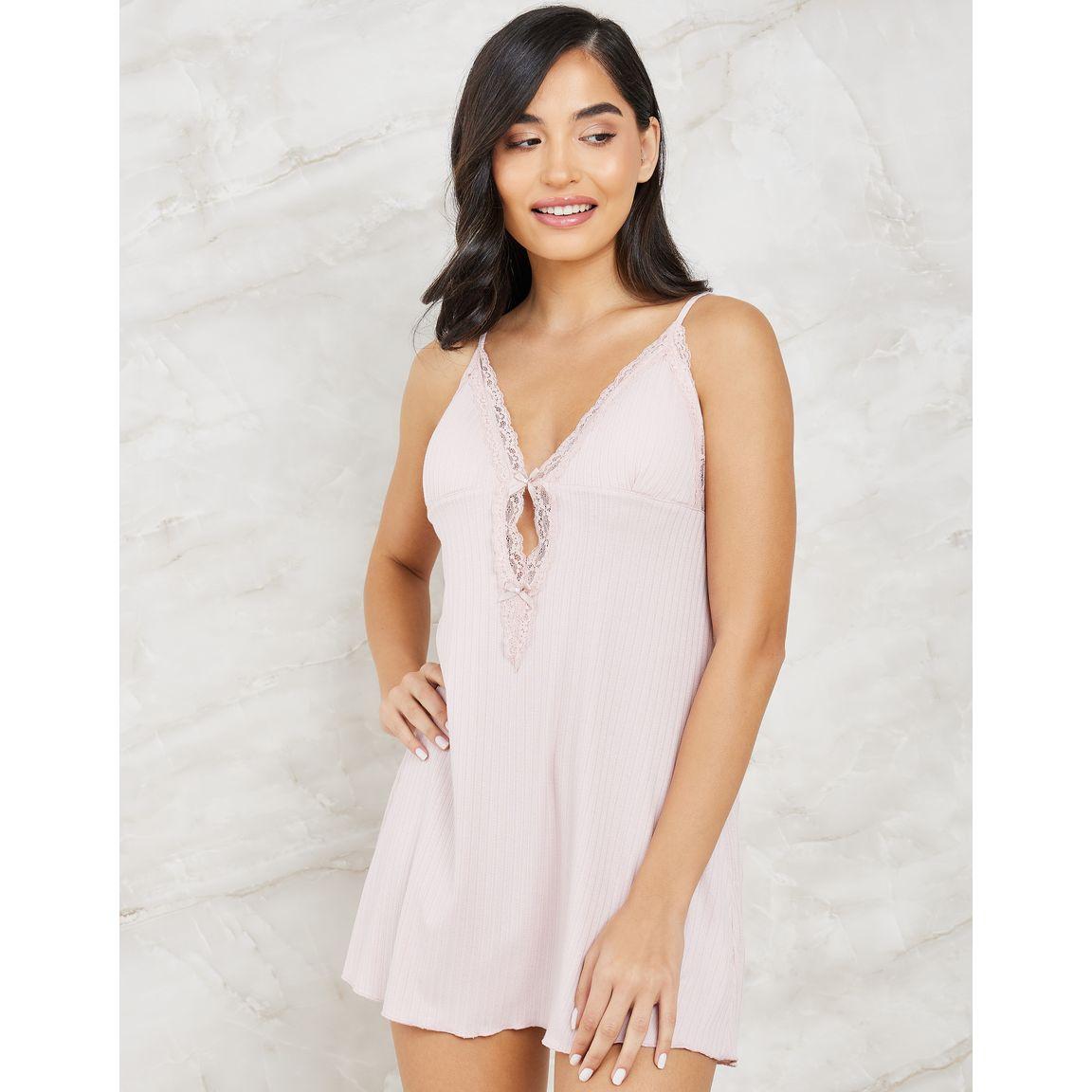 Styli Unwind Pack of 2 - Rib Viscose Lace Trim Slip Dress & Robe-women-clothing-nightwear-robes-image-6