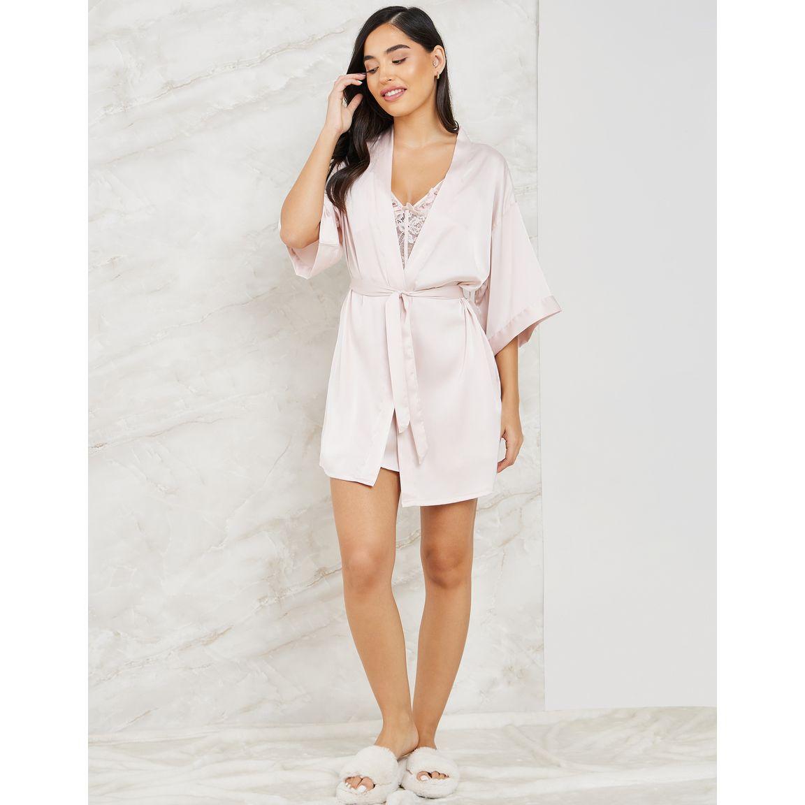 Styli Unwind Pack of 2 - Corset Style Lace & Ruffle Satin Slip Dress & Robe-women-clothing-nightwear-robes-image-2