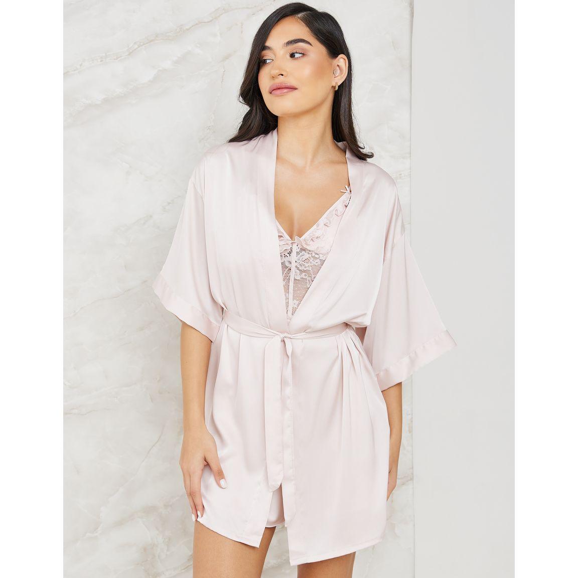 Styli Unwind Pack of 2 - Corset Style Lace & Ruffle Satin Slip Dress & Robe-women-clothing-nightwear-robes-image-3
