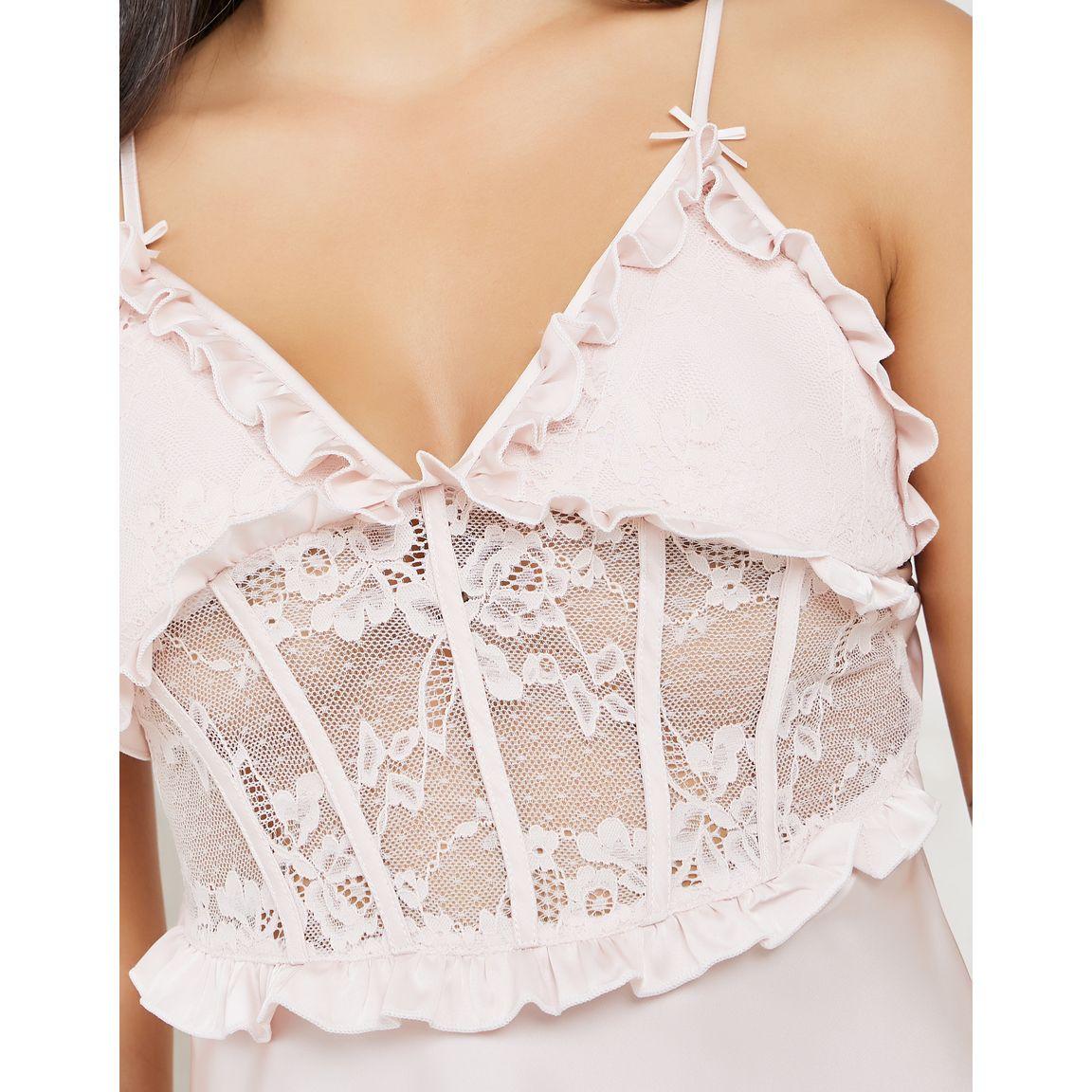 Styli Unwind Pack of 2 - Corset Style Lace & Ruffle Satin Slip Dress & Robe-women-clothing-nightwear-robes-image-8