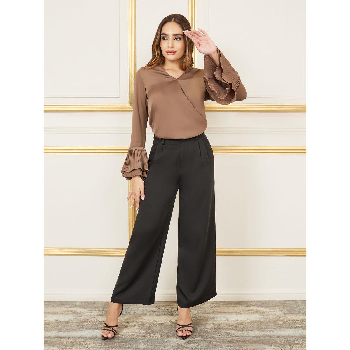 Styli Satin Pleated Flute Sleeves Wrap Top-women-clothing-shirtsandblouses-blouses-image-2