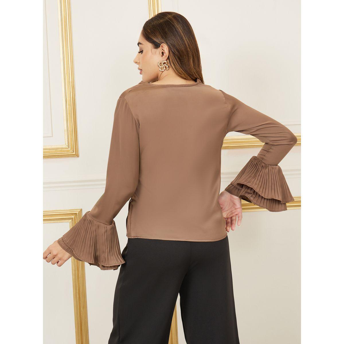بلوزة ساتان بنمط لف واكمام فلوت-women-clothing-shirtsandblouses-blouses-image-5