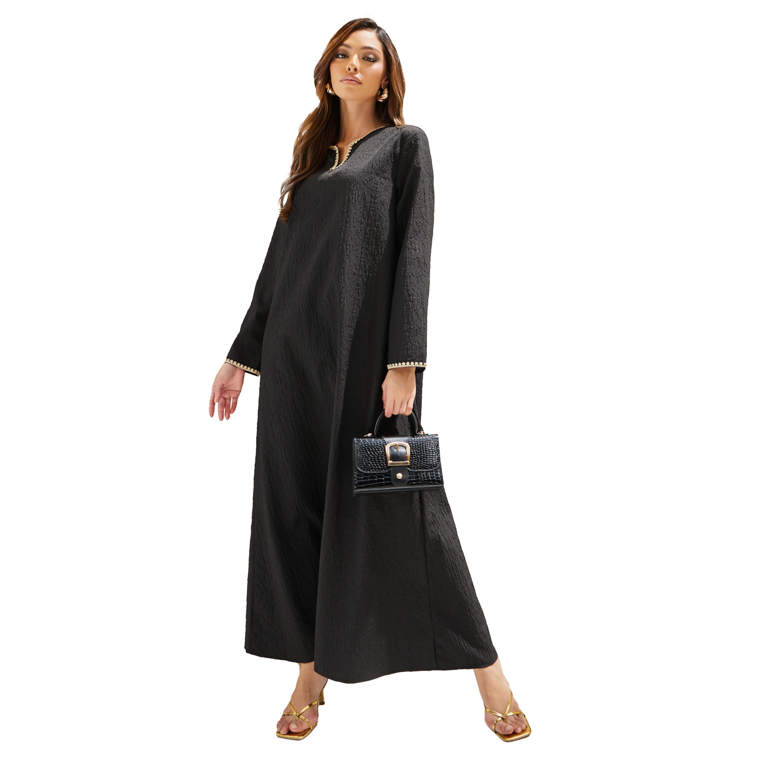 ستايلي -  جلابية منقوشة بتفاصيل دانتيل-women-arabicclothing-jalabiyas-image-2