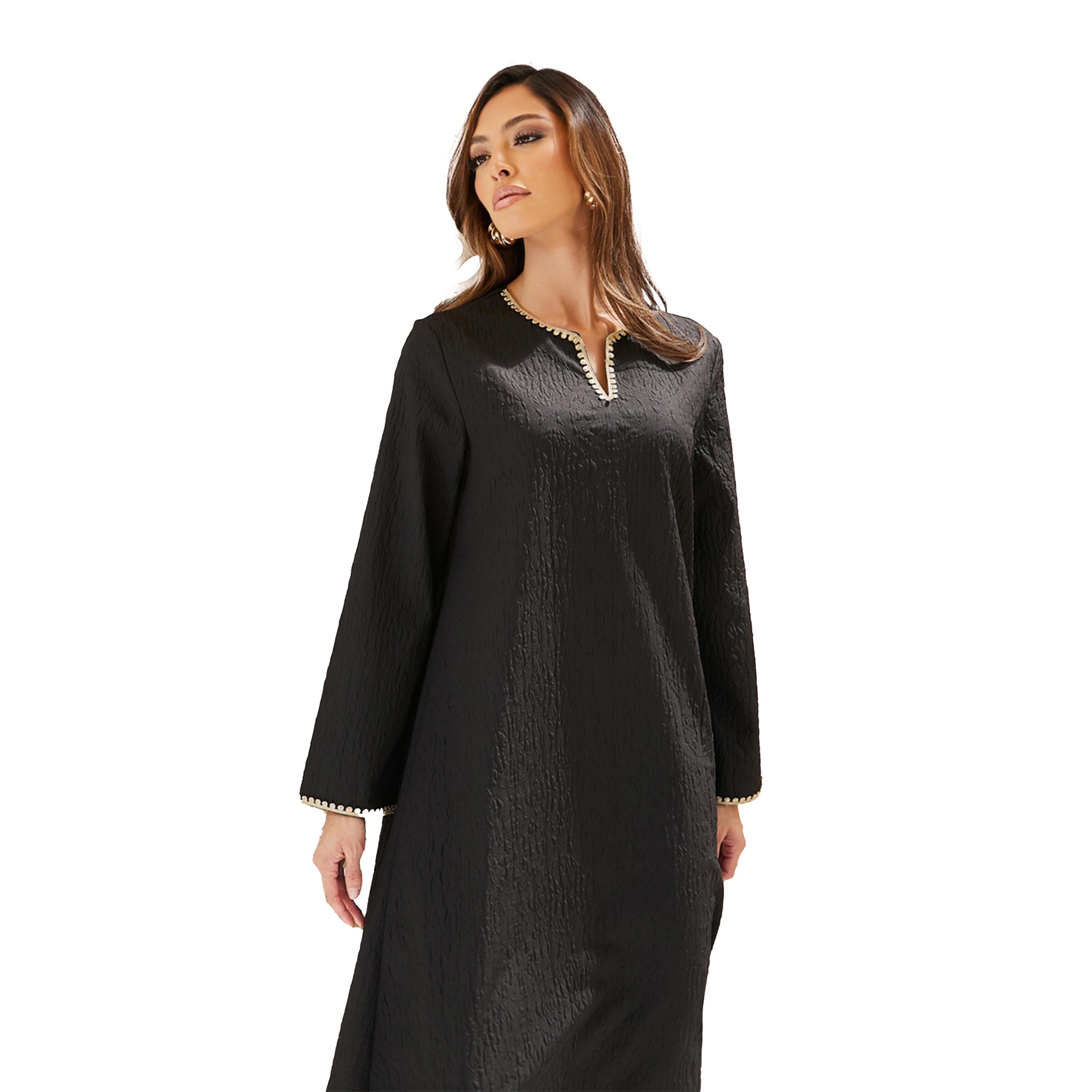 ستايلي -  جلابية منقوشة بتفاصيل دانتيل-women-arabicclothing-jalabiyas-image-3
