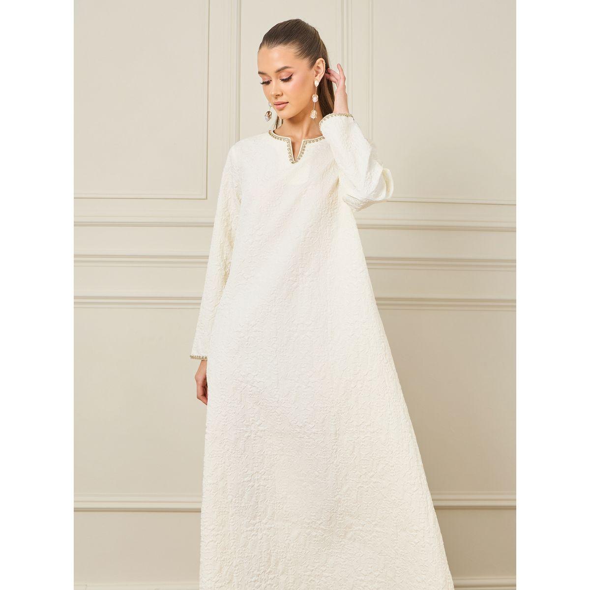 Styli Textured Jalabiya with Gold Lace Detail-women-arabicclothing-jalabiyas-image-3