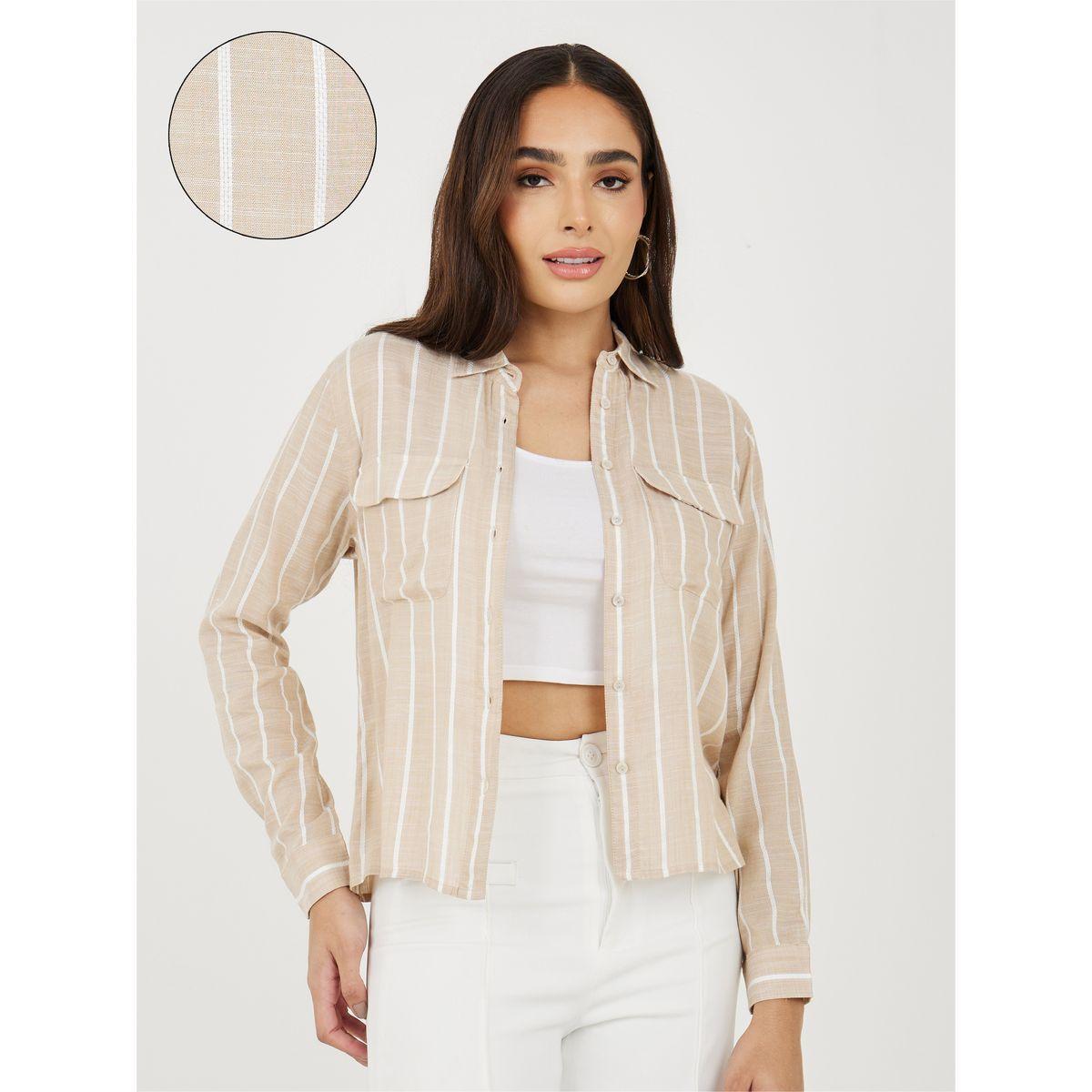 Styli Striped Short Length Shirt with Flap Pocket Detail-women-clothing-shirtsandblouses-shirts-image-1