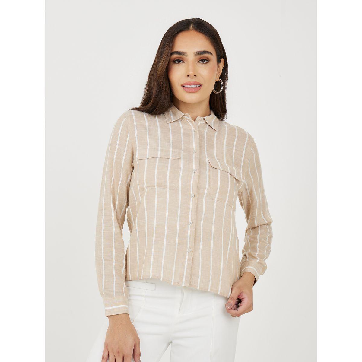 Styli Striped Short Length Shirt with Flap Pocket Detail-women-clothing-shirtsandblouses-shirts-image-2