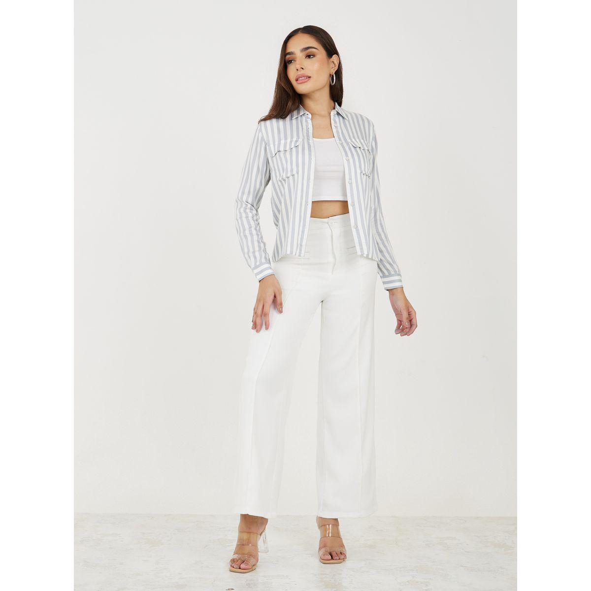بلوزة قصيرة مخططة مع جيوب بطيات-women-clothing-shirtsandblouses-shirts-image-3