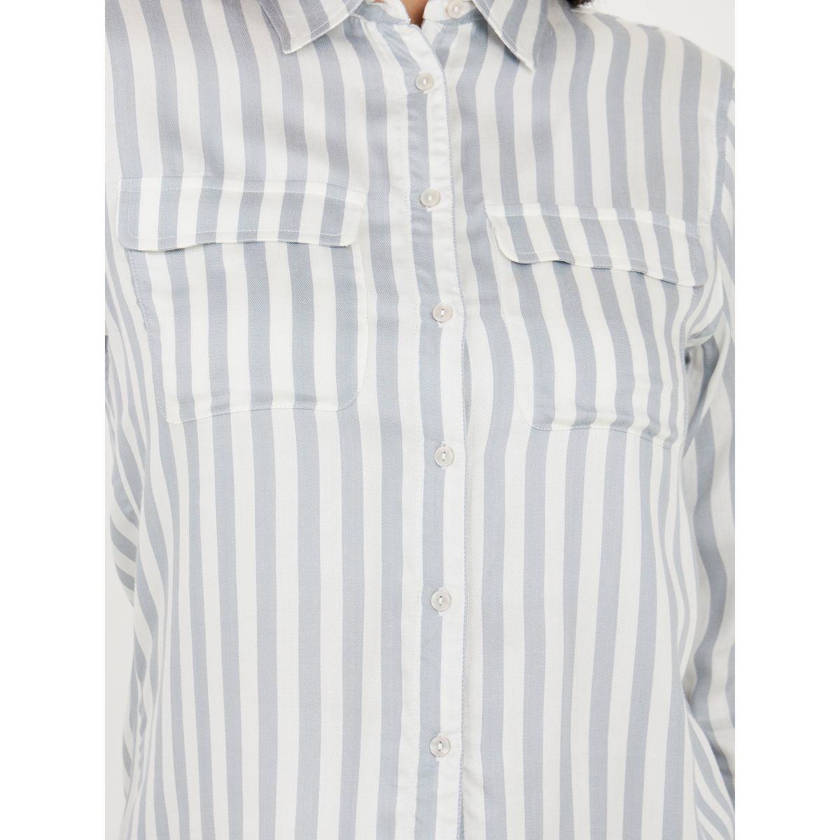 بلوزة قصيرة مخططة مع جيوب بطيات-women-clothing-shirtsandblouses-shirts-image-4