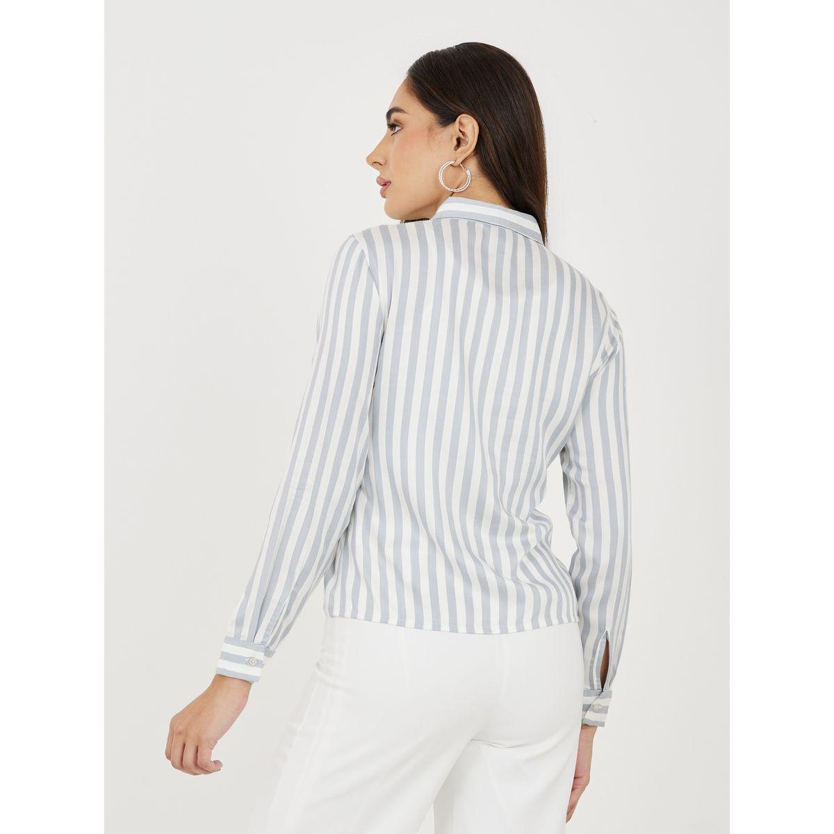 بلوزة قصيرة مخططة مع جيوب بطيات-women-clothing-shirtsandblouses-shirts-image-5