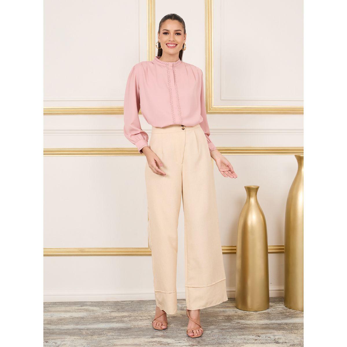 Styli Lace Trim Pleated Detail High Neck Blouse-women-clothing-shirtsandblouses-blouses-image-3