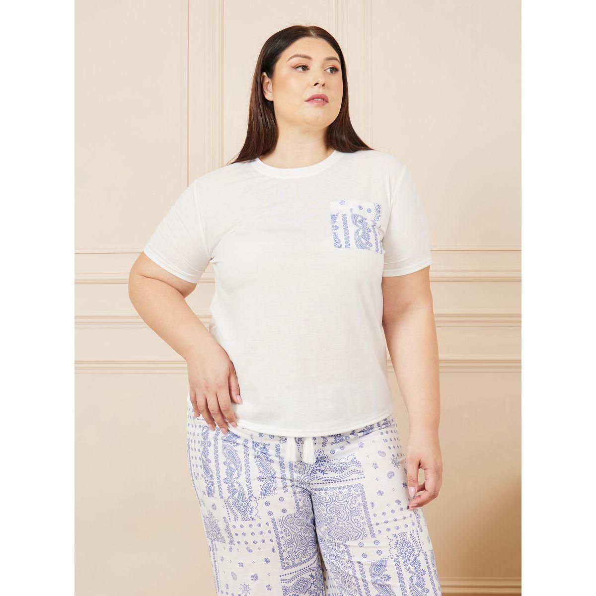 Styli Unwind Plus Scarf Print Pocket Detail T-shirt and Scarf Print Wide Leg Pyjama Set-women-clothing-nightwear-pyjamas-longsets-image-3