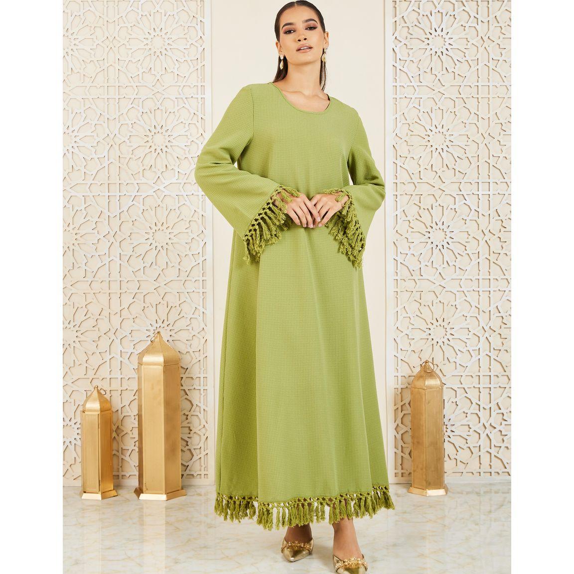 Styli Tassel Trim Textured Jalabiya-women-arabicclothing-jalabiyas-image-1