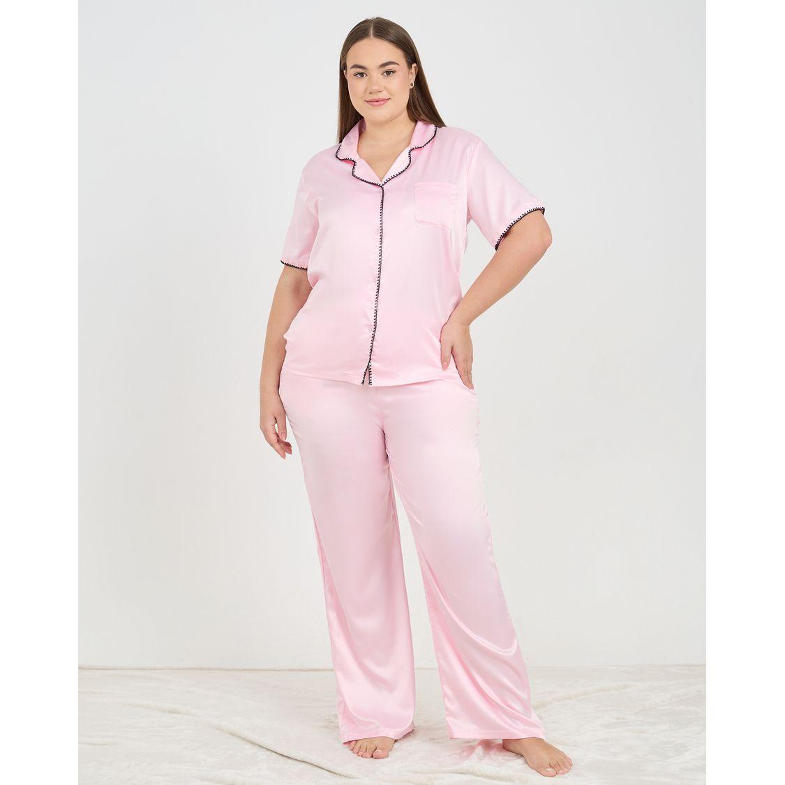 طقم من بنطال بيجاما مع بلوزة بمقاس كبير-women-clothing-nightwear-pyjamas-longsets-image-1
