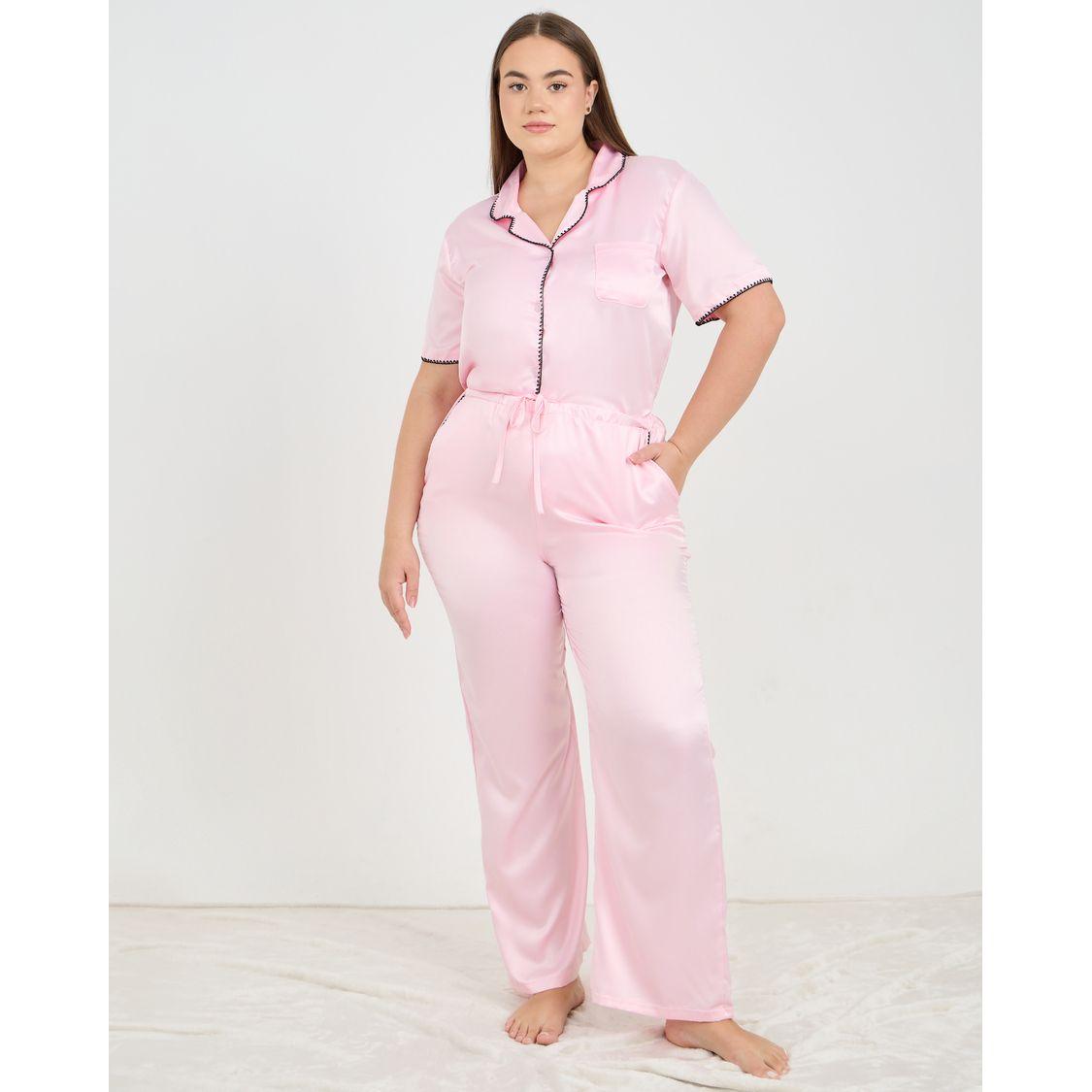 طقم من بنطال بيجاما مع بلوزة بمقاس كبير-women-clothing-nightwear-pyjamas-longsets-image-2
