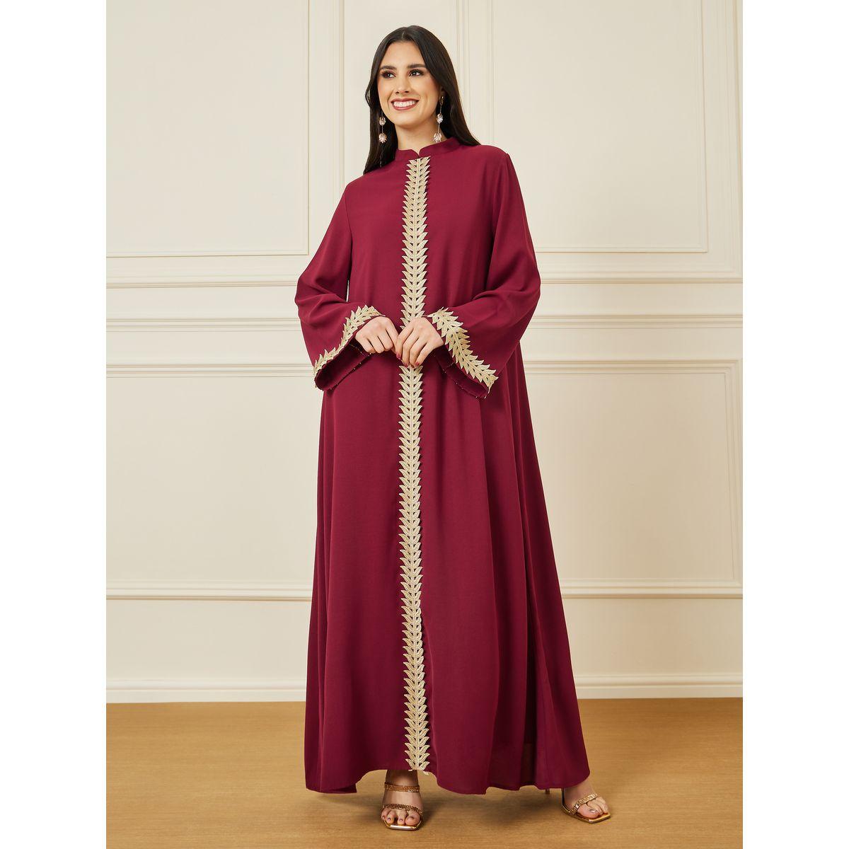 Styli Embroidered Lace Panel Jalabiya with Collar-women-arabicclothing-jalabiyas-image-1