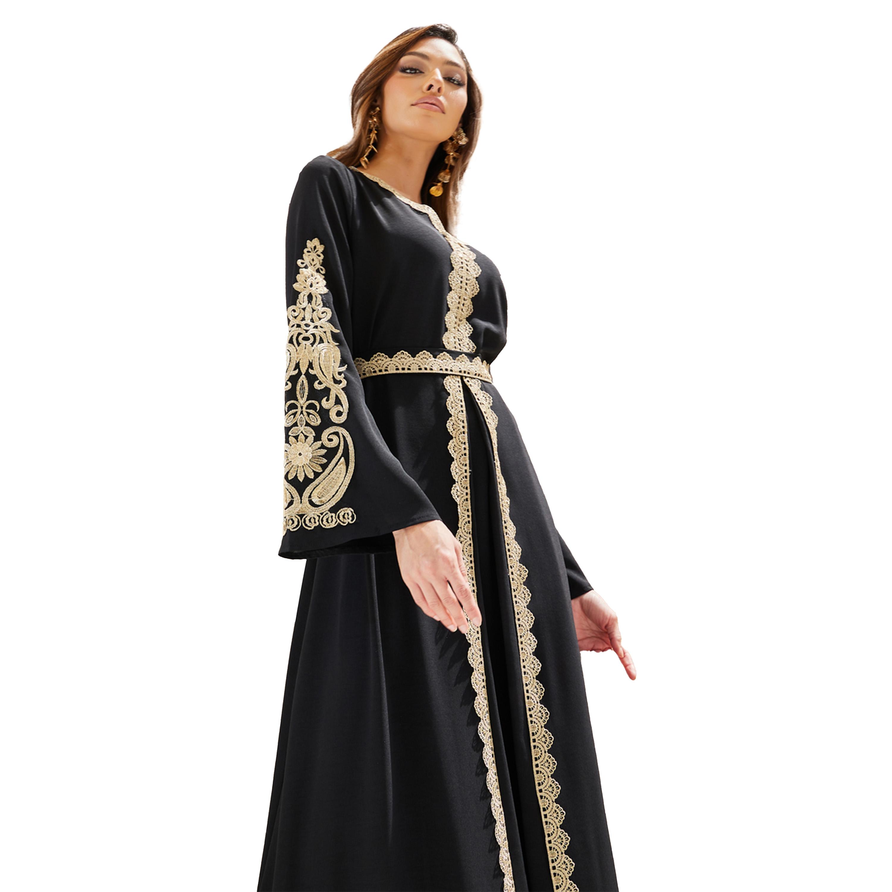 Amirah X Styli Cut Out Embroidered Lace Trim Kaftan-women-arabicclothing-kaftan-image-3