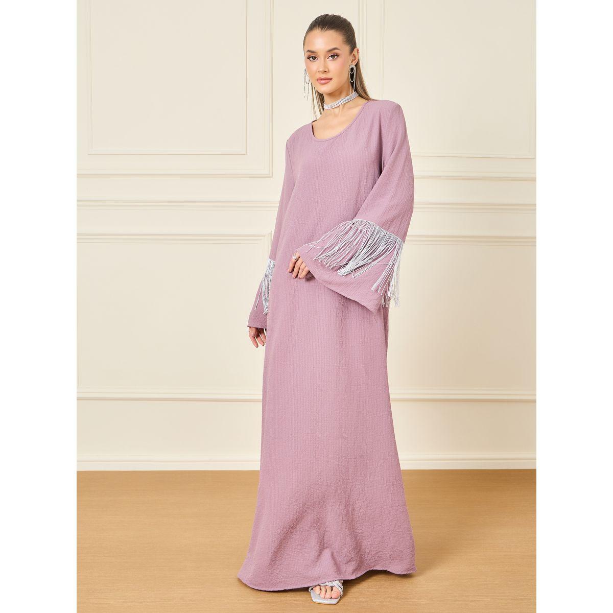 Styli Tassel Detail Sleeves Textured Jalabiya-women-arabicclothing-jalabiyas-image-1