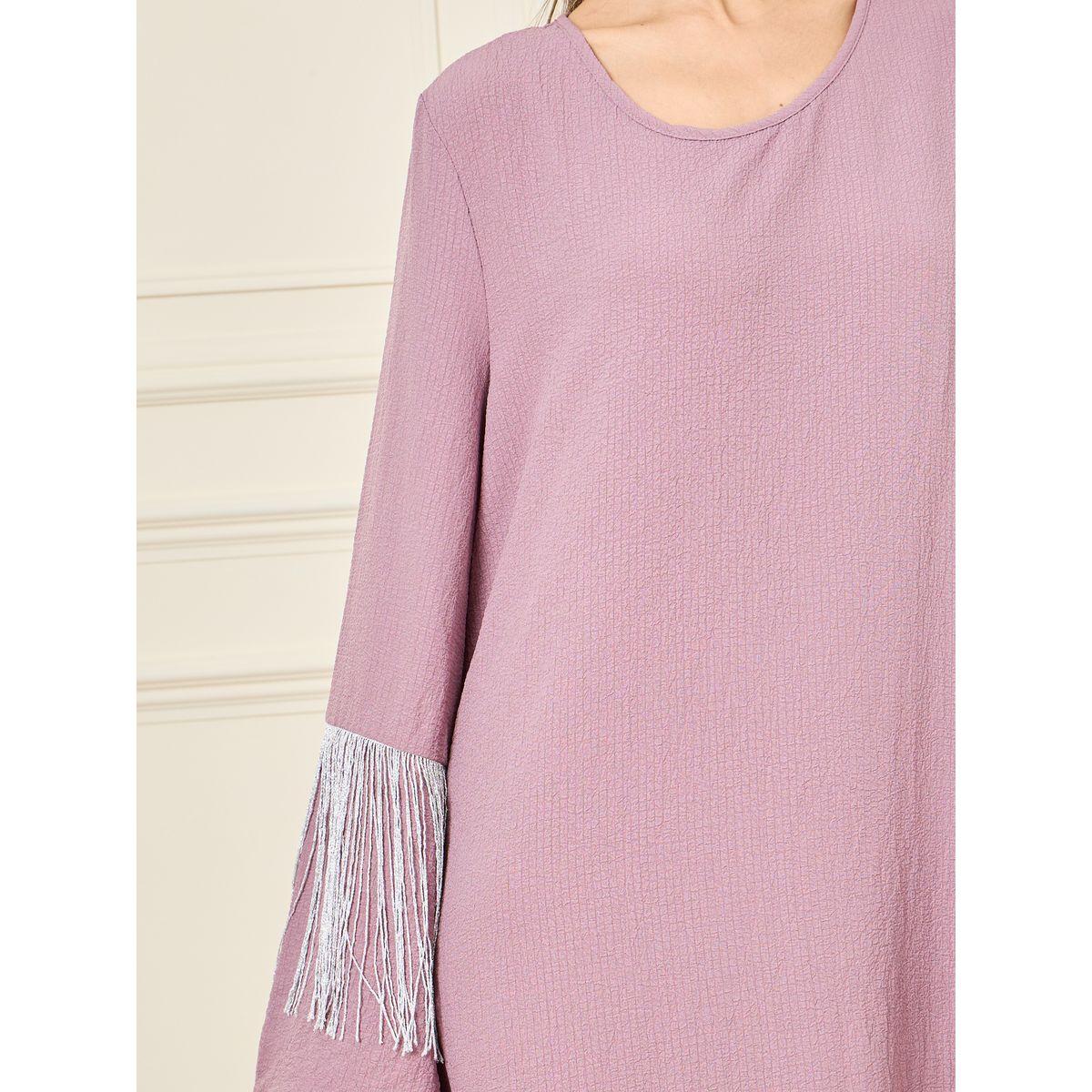 Styli Tassel Detail Sleeves Textured Jalabiya-women-arabicclothing-jalabiyas-image-3