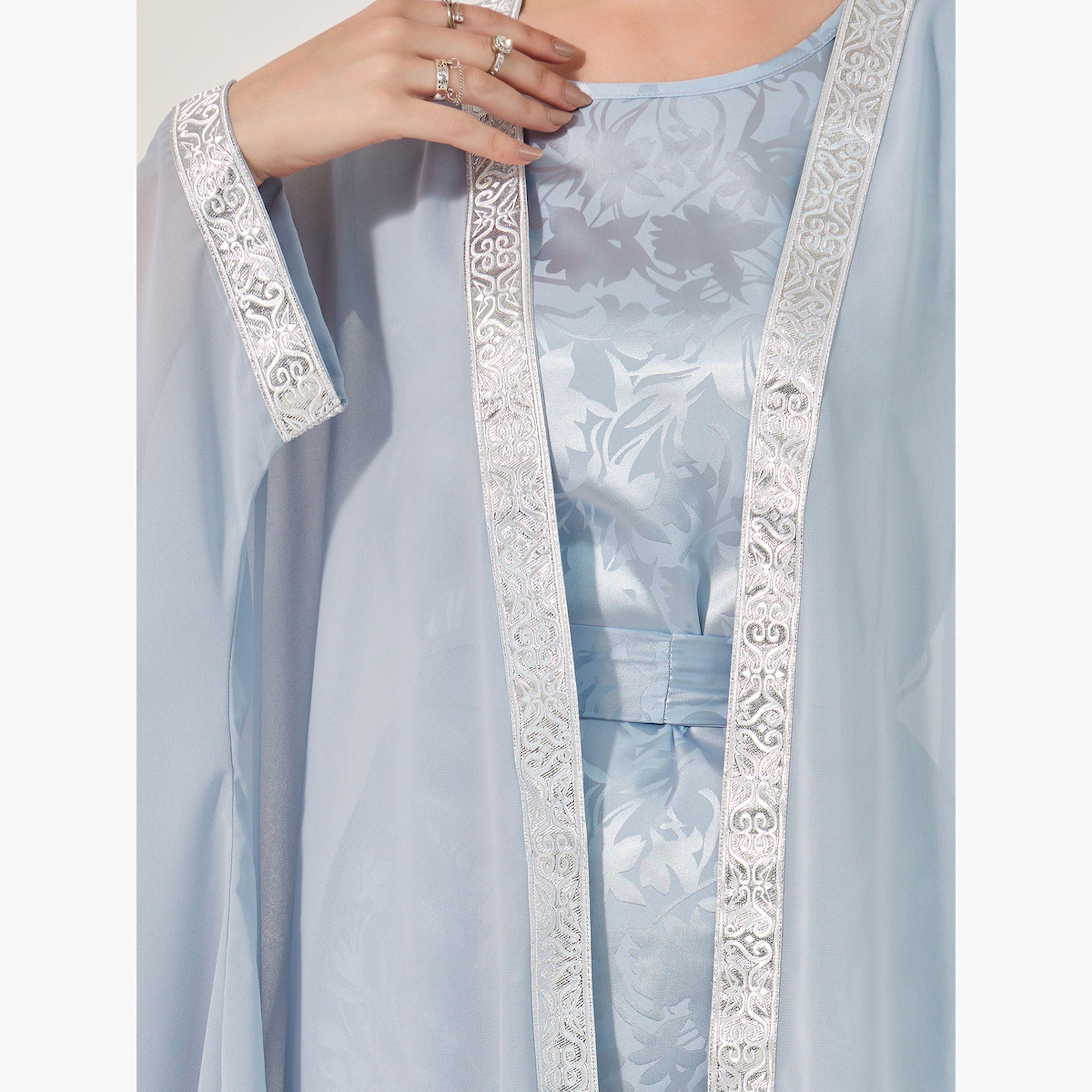 أميرة x ستايلي عباية جاكار بأكمام وطواطية مع فستان بحزام-women-arabicclothing-sets-image-4