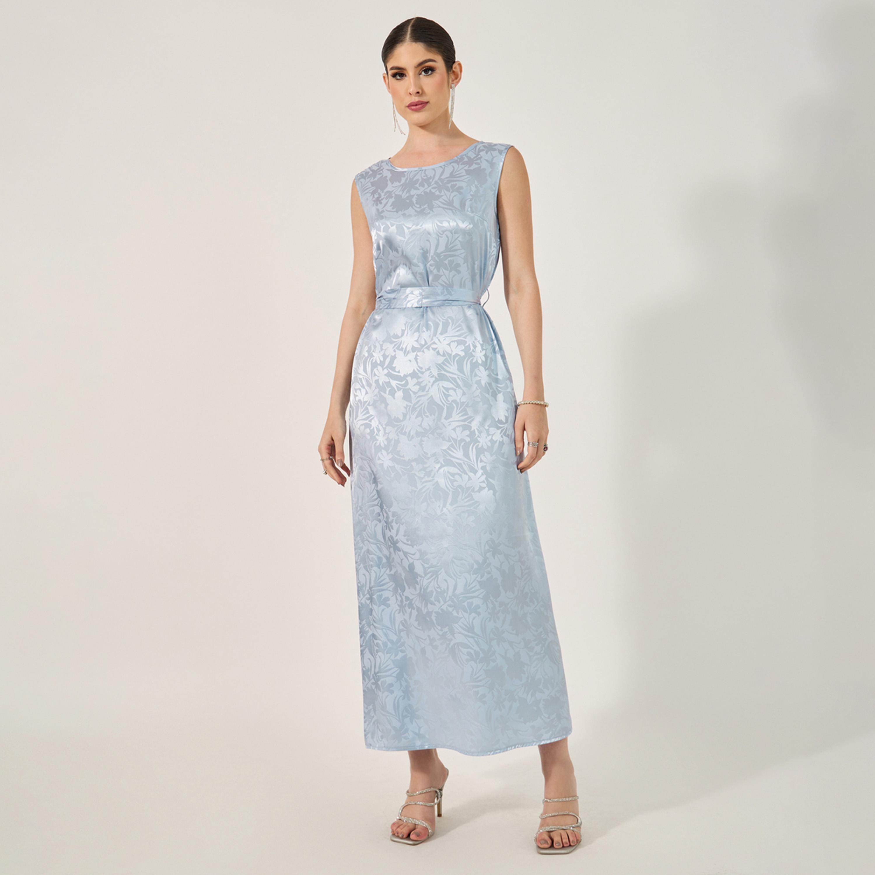 أميرة x ستايلي عباية جاكار بأكمام وطواطية مع فستان بحزام-women-arabicclothing-sets-image-5