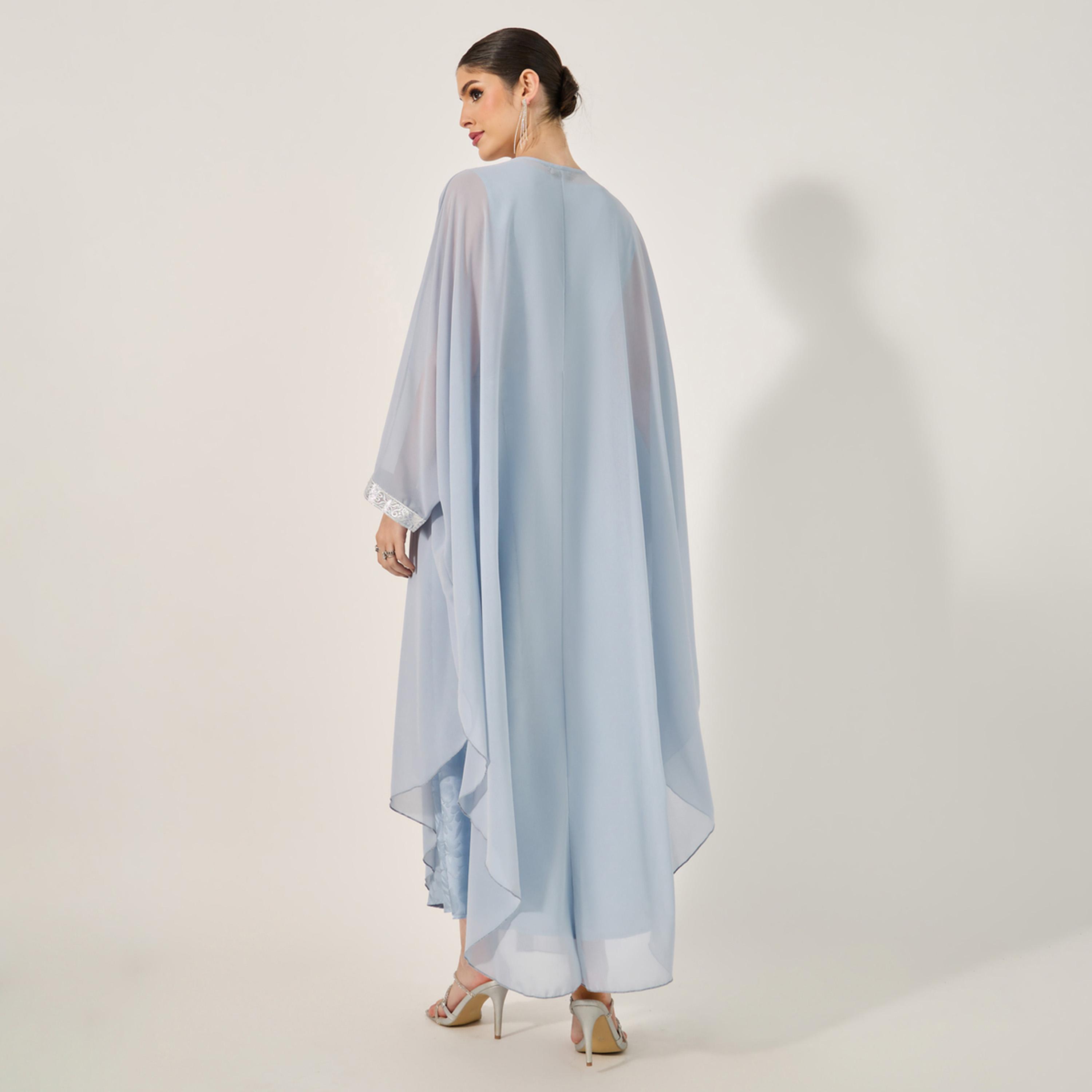 Amirah X Styli Jacquard Batwing Sleeve Abaya with Inner Belted Dress Set-women-arabicclothing-sets-image-6