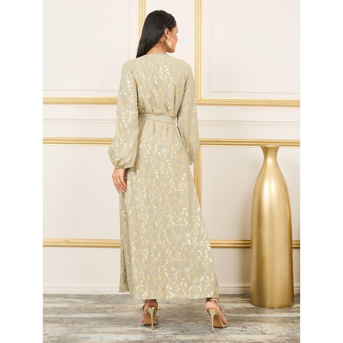 Styli Foil Print Self Tie Up Kaftan-women-arabicclothing-kaftan-image-5
