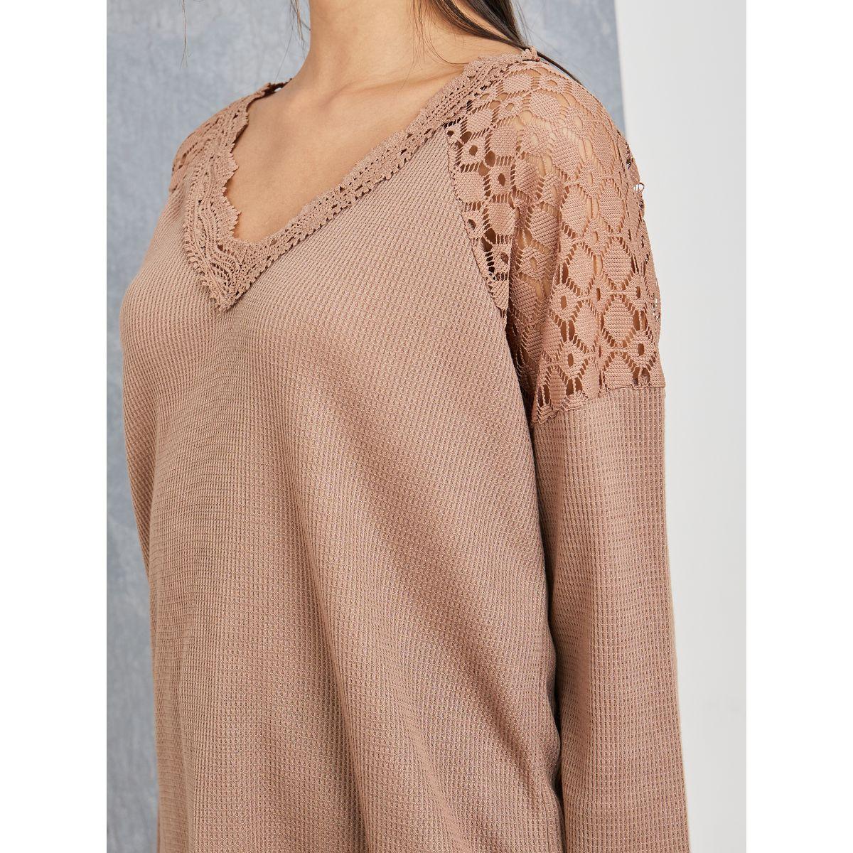 Styli Lace Insert V Neck Knit T-Shirt-women-clothing-tshirts-image-4