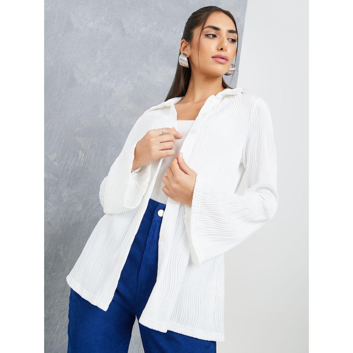 Styli Textured Wide Cuff Detail Longline Shirt-women-clothing-shirtsandblouses-shirts-image-3
