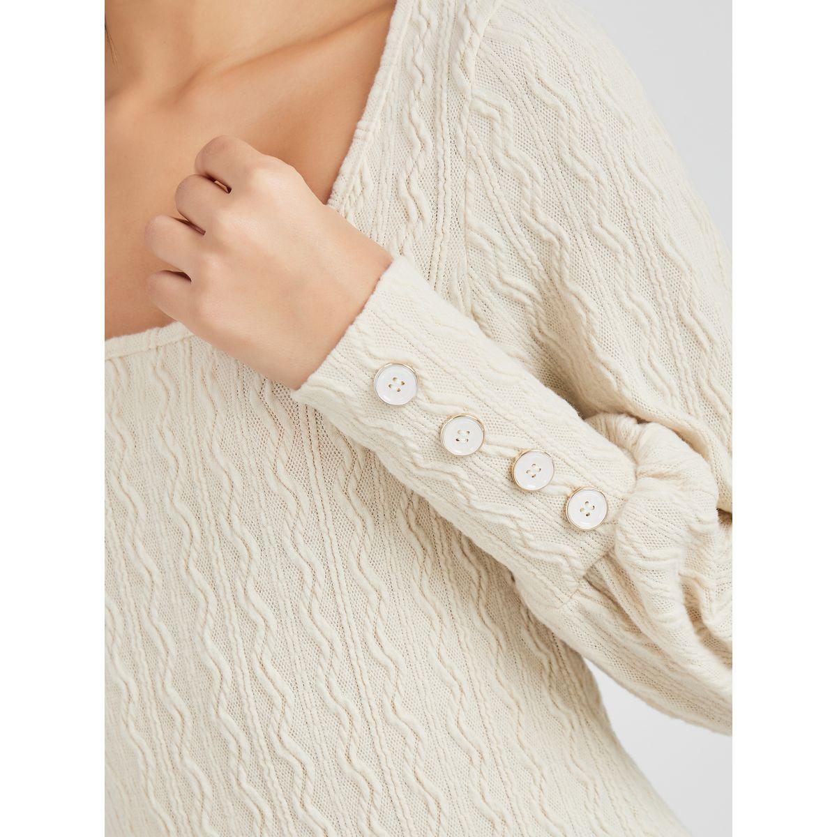 Styli Textured Knit Button Cuff Detail Top-women-clothing-shirtsandblouses-blouses-image-4
