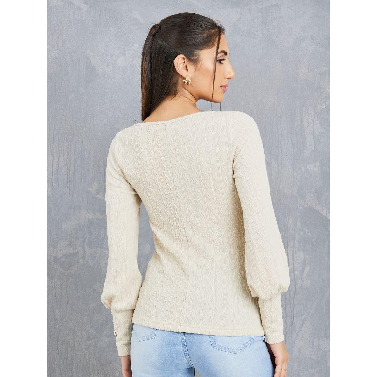 Styli Textured Knit Button Cuff Detail Top-women-clothing-shirtsandblouses-blouses-image-5