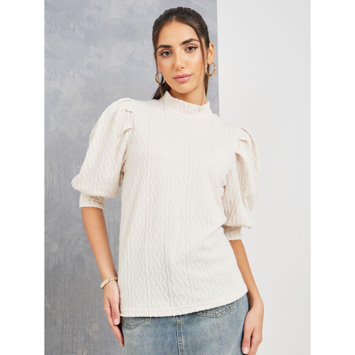 بلوزة بياقة عالية واكمام منفوخة-women-clothing-shirtsandblouses-blouses-image-3