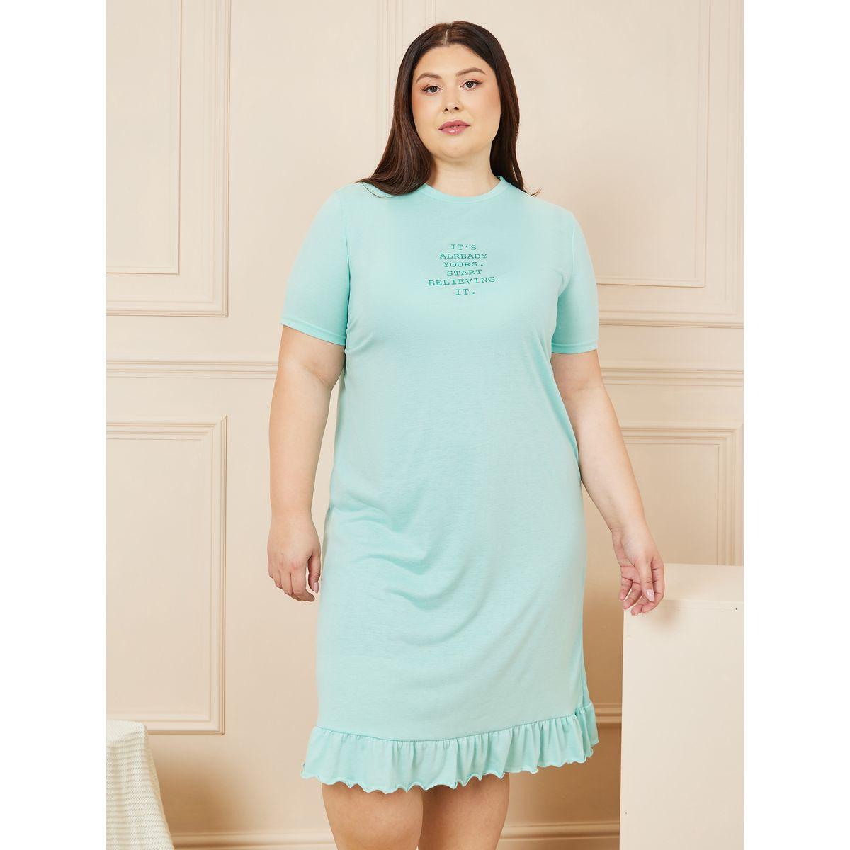 Styli Unwind Plus Slogan Print Ruffle Hem Midi Sleep T-Shirt-women-clothing-nightwear-nighties-image-1
