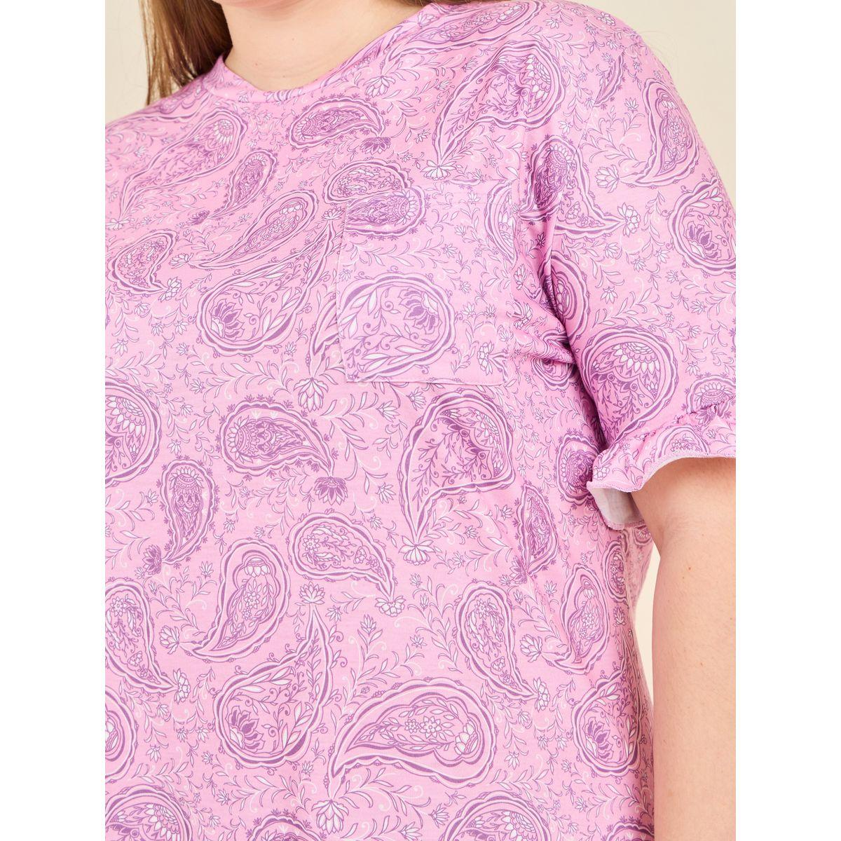 Styli Unwind Plus Paisley Print Pocket Detail Sleep T-shirt Dress-women-clothing-nightwear-nighties-image-3