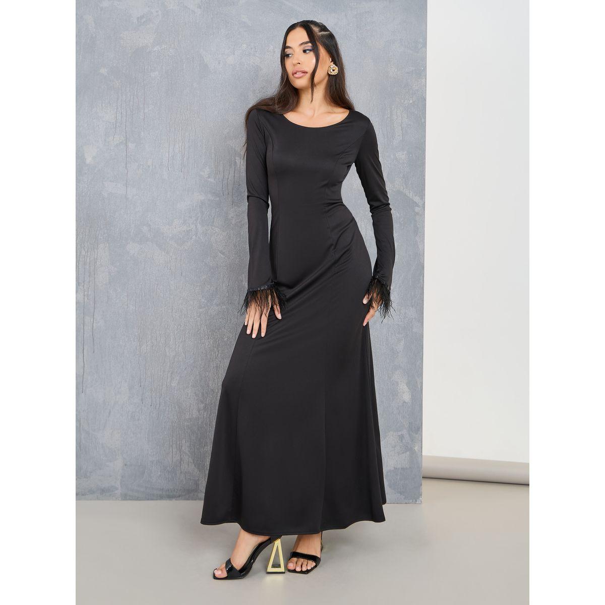 فستان ميدي مزين بريش صناعي-women-clothing-dresses-image-1