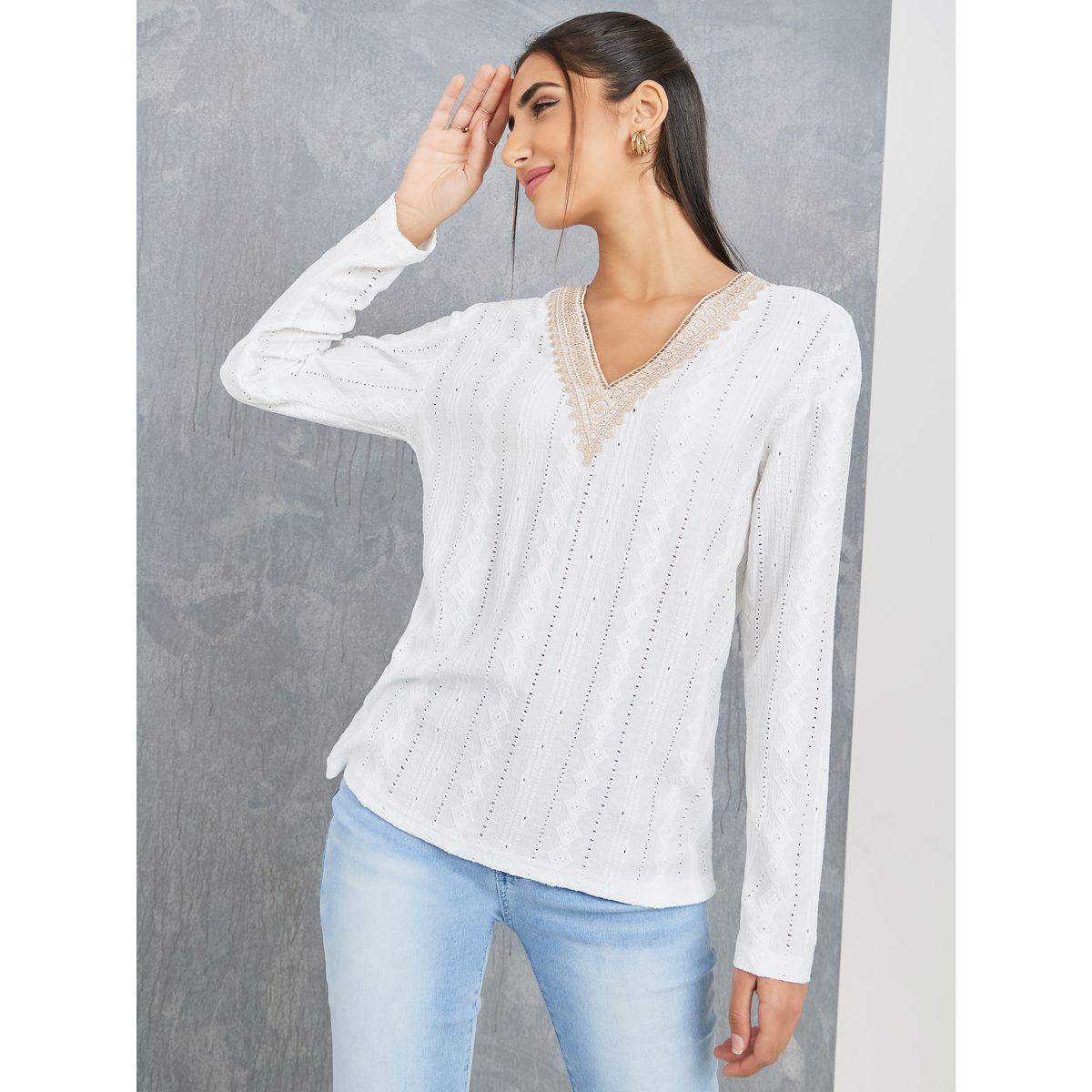 Styli Guipure Lace Detail Drop Shoulder Top-women-clothing-shirtsandblouses-blouses-image-3