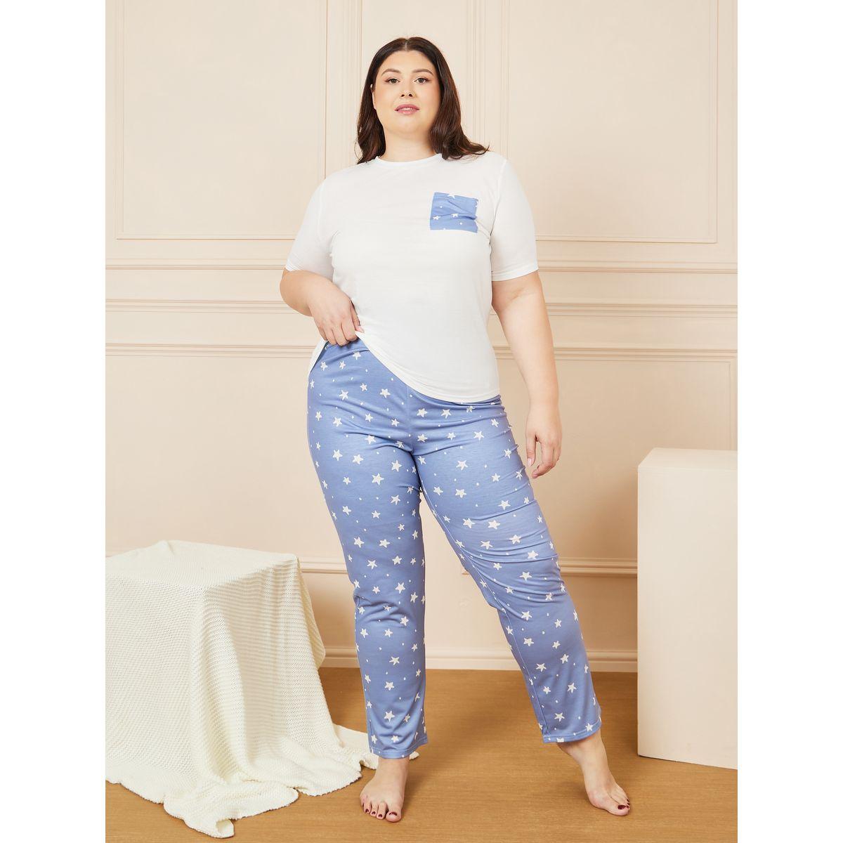 Styli Unwind Plus Ditsy Star Print Pocket T-Shirt & Pyjama Set-women-clothing-nightwear-pyjamas-longsets-image-1