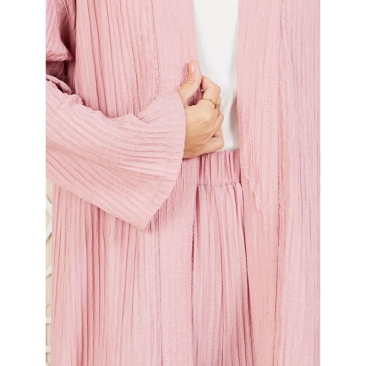 Styli Textured Abaya and Wide Leg Pant Set-women-arabicclothing-abayas-image-3