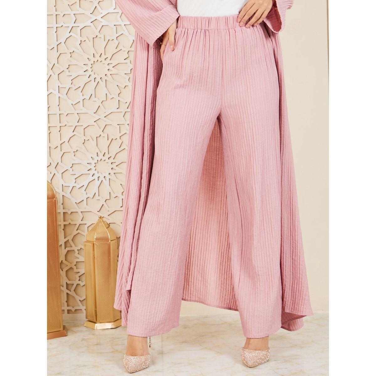 بنطال بأرجل واسعة مع عباية بتقاصيل بارزة الملمس-women-arabicclothing-abayas-image-4