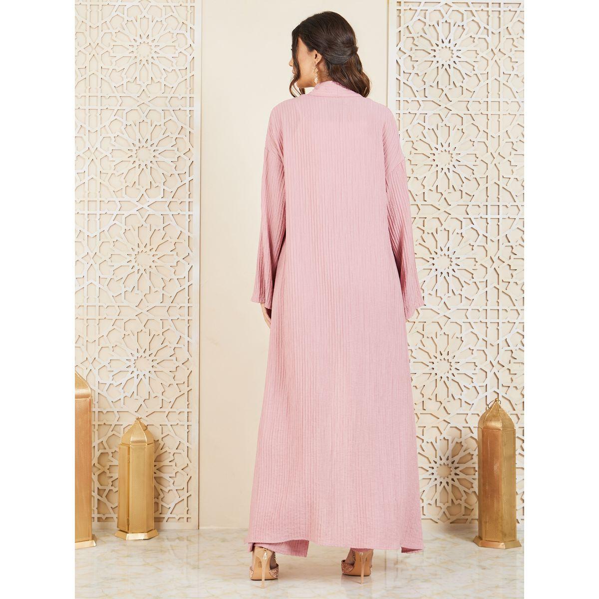 Styli Textured Abaya and Wide Leg Pant Set-women-arabicclothing-abayas-image-5
