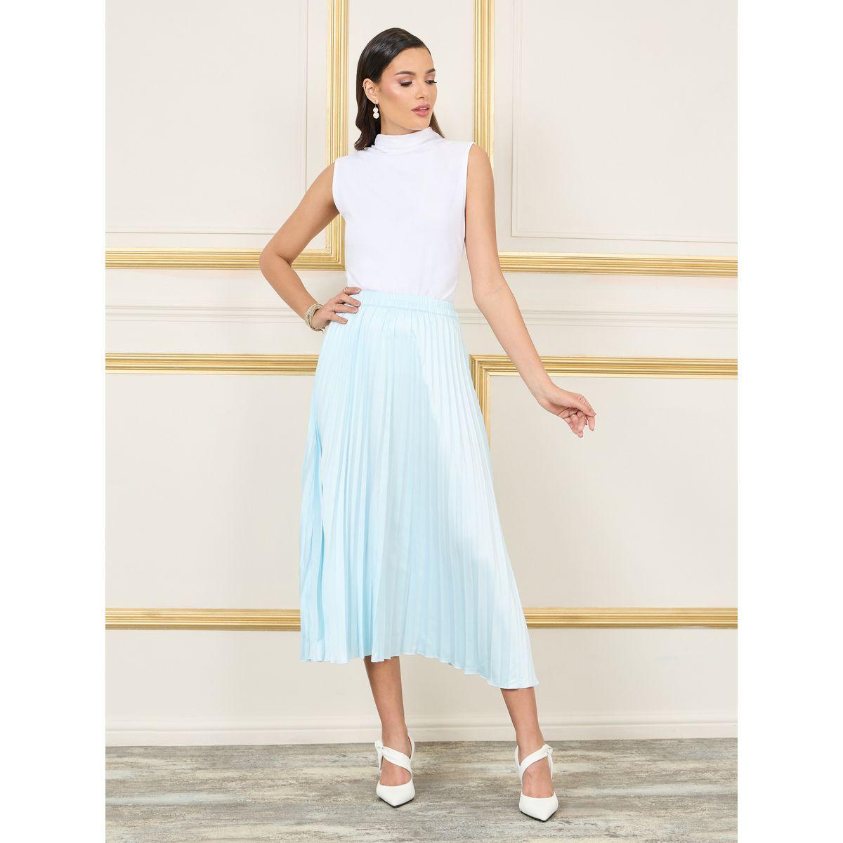 تنورة ميدي ساتان بكسرات وخصر مرتفع-women-clothing-bottoms-skirts-image-2