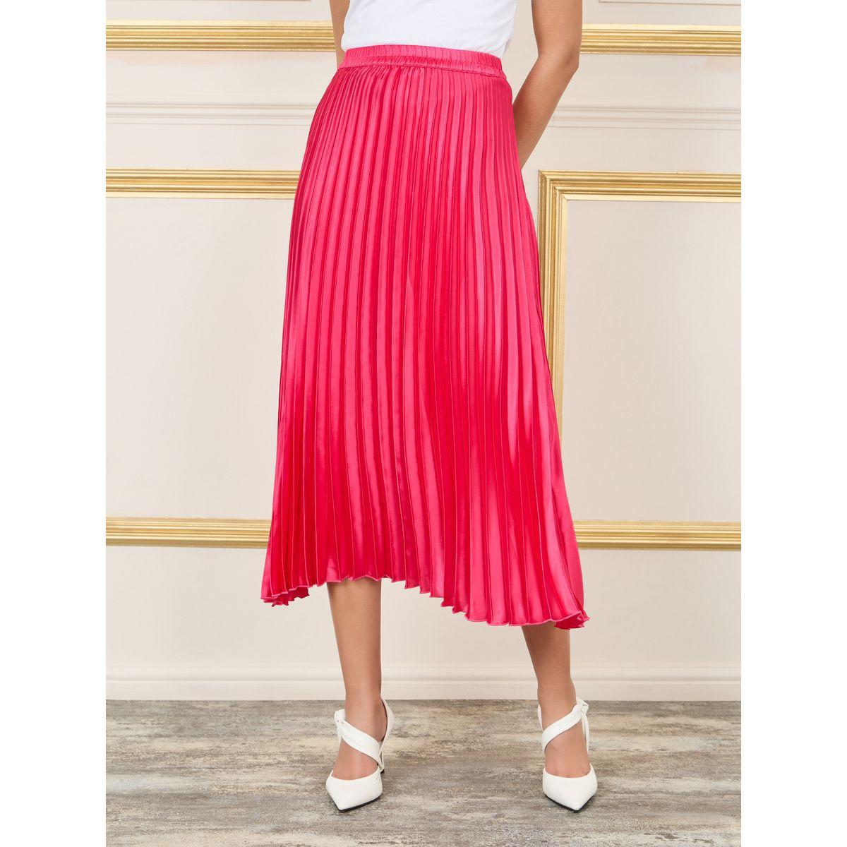 تنورة ميدي ساتان بكسرات وخصر مرتفع-women-clothing-bottoms-skirts-image-1