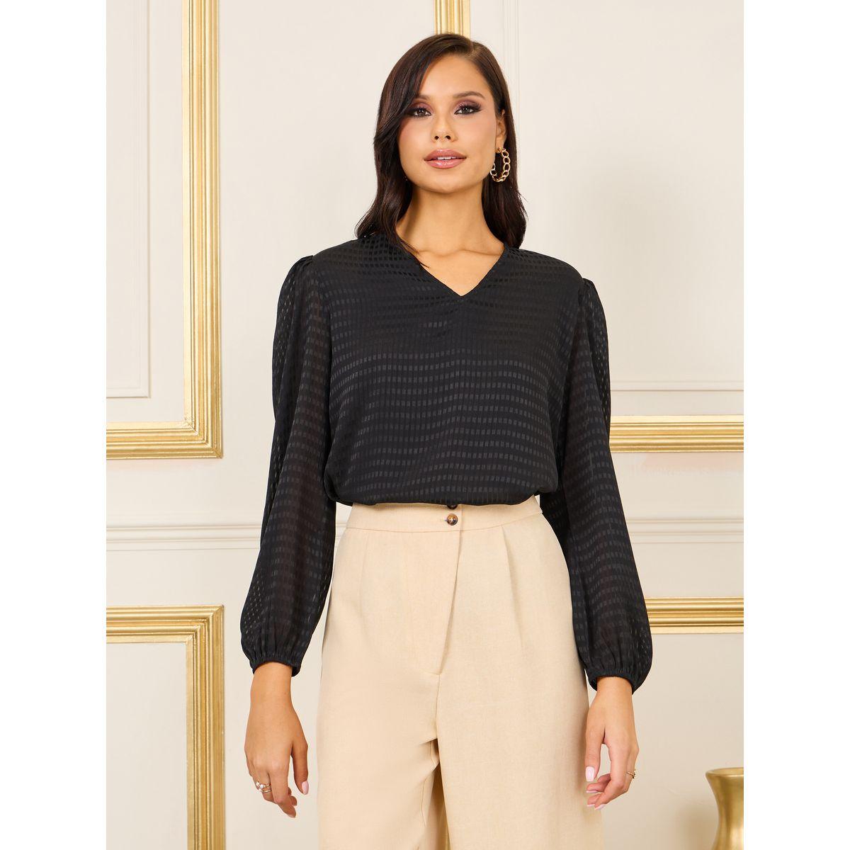 بلوزة واسعة مطبعة بمربعات-women-clothing-shirtsandblouses-blouses-image-1