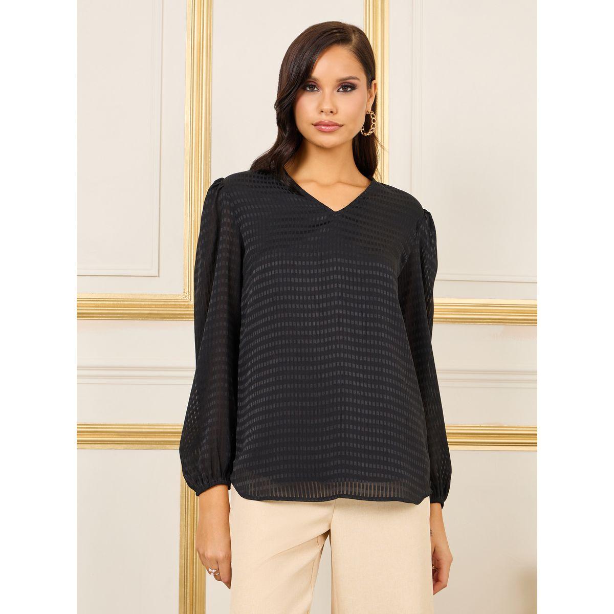 Styli Oversized V Neck Gingham Check Print Blouse-women-clothing-shirtsandblouses-blouses-image-2