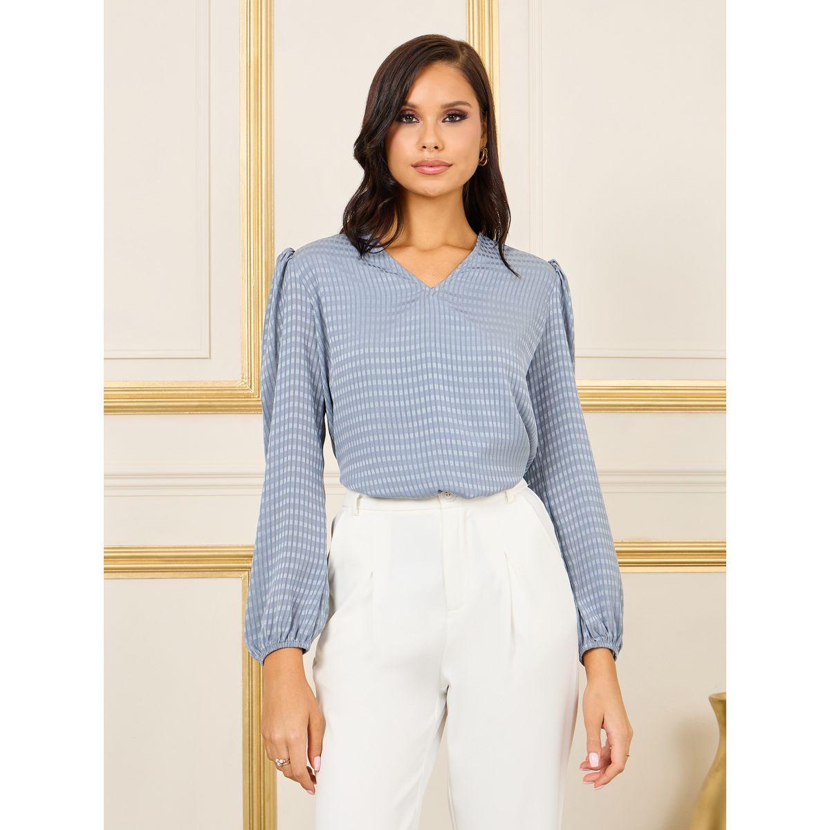 بلوزة واسعة مطبعة بمربعات-women-clothing-shirtsandblouses-blouses-image-1